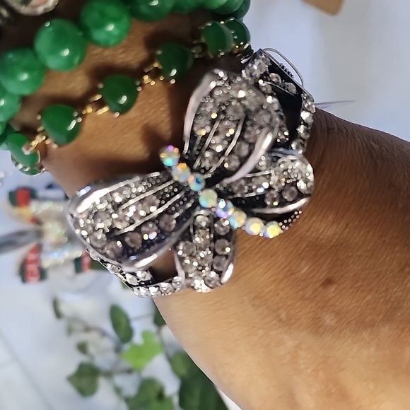 Silver Butterfly with AB CZ Crystals Clamper Hinge Bracelet - Picture 9 of 11